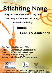 Poster Lezing Ramadan, kennis & aanbidden stichting Nang